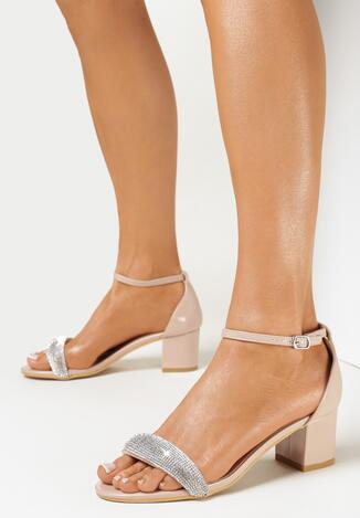 Beżowe Lakierowane Sandały z Cyrkoniami Kilerreie