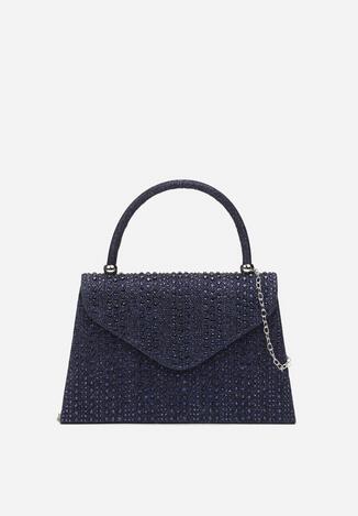 Granatowa Torebka Mała Brokatowa z Cyrkoniami Kamea