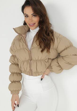 Beżowa Kurtka Puffer Krótka Pikowana Dritusha
