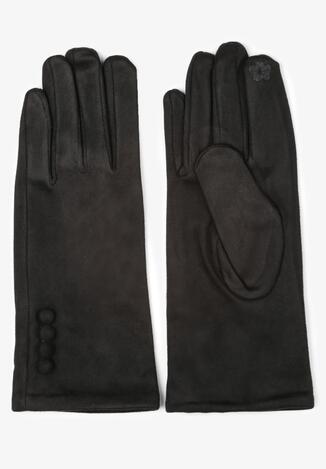 Czarne Rękawiczki z Ozdobnymi Guzikami Citho