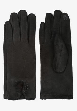 Czarne Rękawiczki z Małym Pomponem Cemilo