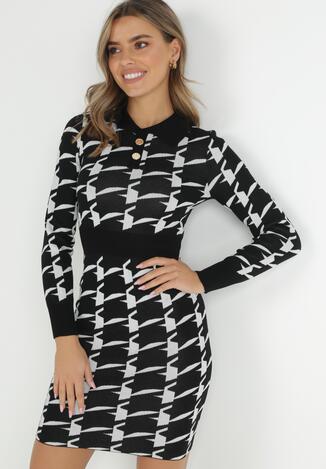 Czarno-Biała Sukienka Dzianinowa w Pipetkę Osed