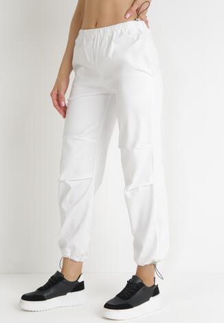 Białe Bawełniane Spodnie z Gumką w Pasie Vemivi