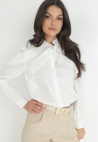 Biała Koszula ze Stójką i Koronką Baula