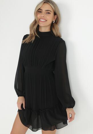 Czarna Plisowana Sukienka Mini Rophe