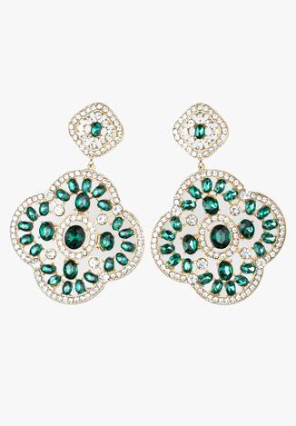 Zielone Kolczyki Ornamentalne z Kryształkami Phimie