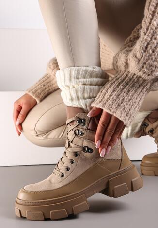 Ciemnobeżowe Sznurowane Traperki Workery Thist