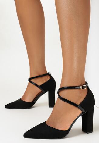 Czarne Czółenka ze Szpiczastym Noskiem na Słupku Membem