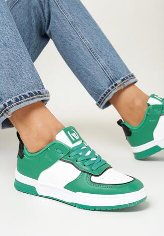 Zielone Sneakersy z Imitacji Skóry Zdobione Wstawkami Naini