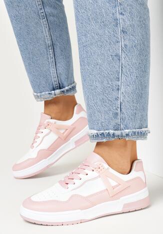 Biało-Różowe Sneakersy ze Wstawkami i Perforacją na Nosku Linis