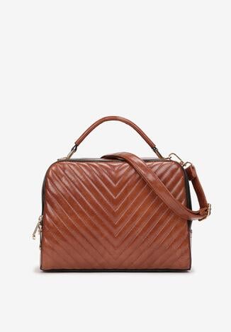 Brązowa Dwukomorowa Torebka ze Skośnym Pikowaniem Silja