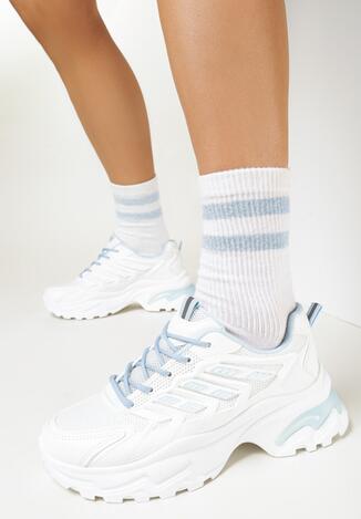 Biało-Niebieskie Sneakersy na Grubej Podeszwie z Silikonową Wstawką Nefoulle