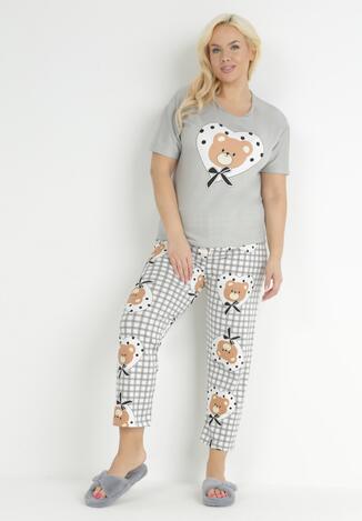 Szary 3-częściowy Komplet Piżamowy z T-shirtem Spodniami i Szortami Nitte
