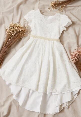 Biała Koronkowa Sukienka z Paskiem z Perełek Sishin