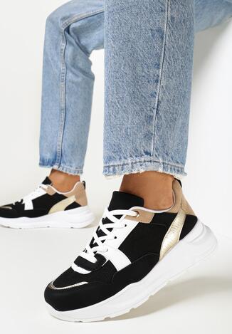 Czarne Sznurowane Sneakersy przed Kostkę na Platformie Travila