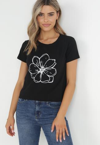 Czarny T-shirt z Krótkim Rękawem i Nadrukiem Thetrin