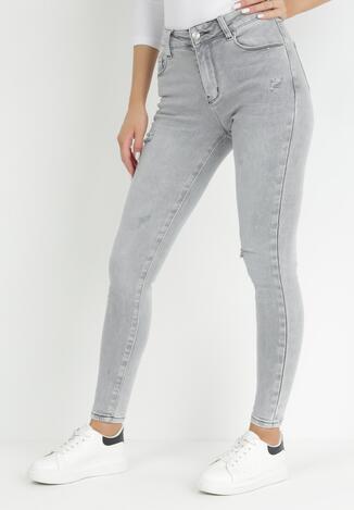 Jasnoszare Jeansy Skinny z Regularnym Stanem Deleah