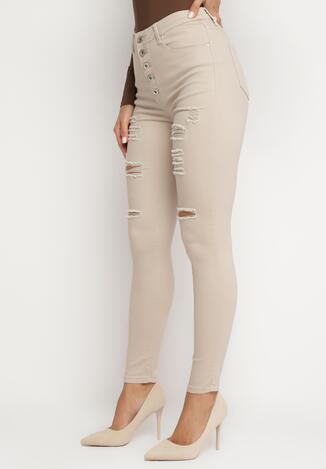 Beżowe Jeansy Skinny na Guziki Arru