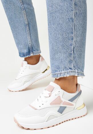 Biało-Różowe Sneakersy Zdobione Wstawkami Garcia