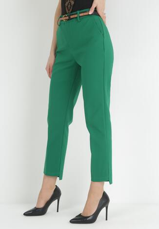 Zielone Spodnie Garniturowe z Regularnym Stanem i Paskiem z Imitacji Skóry Isatasia