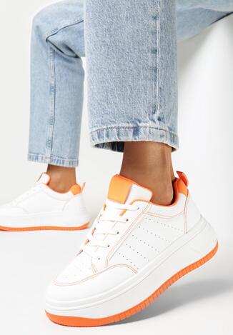 Biało-Pomarańczowe Sneakersy na Platformie Jury