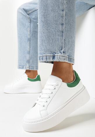 Biało-Zielone Sneakersy na Platformie z Kolorową Wstawką z Tyłu Maridora