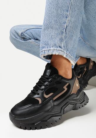 Czarne Sneakersy na Grubej Podeszwie z Protektorem i Żłobieniami Areleta
