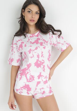 Różowy T-shirt z Krótkim Rękawem i Wzorem Tie-Dye Kammi