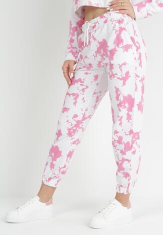 Różowe Spodnie Dresowe Joggery z Printem Tie-Dye Mercie