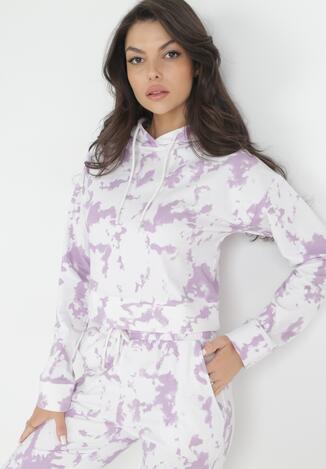 Fioletowa Krótka Bluza z Kapturem i Wzorem Tie-dye Kalyna