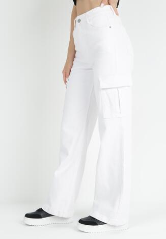 Białe Jeansy Cargo z Kieszeniami Islee