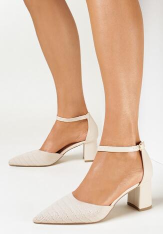 Beżowe Sandały ze Szpiczastym Noskiem Na Słupku Chethea