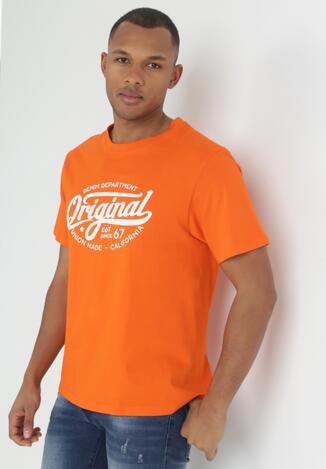 Pomarańczowa Koszulka z Krótkim Rękawem z Nadrukiem Divisha