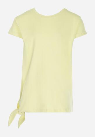 Żółta Koszulka z Krótkim Rękawem i Ozdobnym Wiązaniem Pryncess