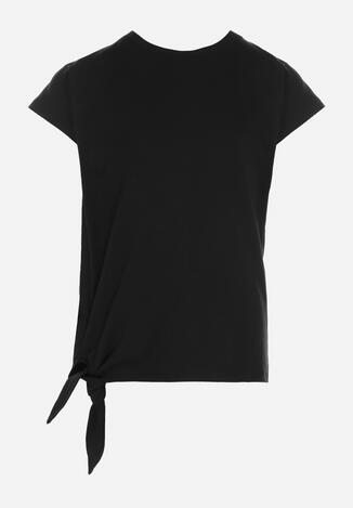Czarna Koszulka z Krótkim Rękawem i Ozdobnym Wiązaniem Pryncess