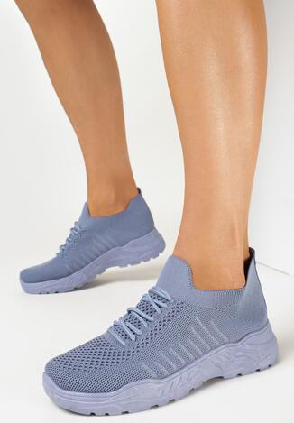 Niebieskie Wsuwane Buty Sportowe z Elastyczną Cholewką Przed Kostkę Vezea