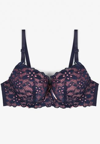 Granatowo-Różowy Koronkowy Biustonosz Usztywniany Alyphira