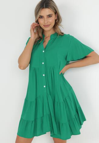 Zielona Sukienka Koszulowa z Falbanką Selentha