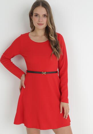 Czerwona Gładka Sukienka Mini z Długimi Rękawami Irimona