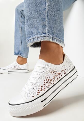 Białe Ażurowe Trampki Przed Kostkę Russi