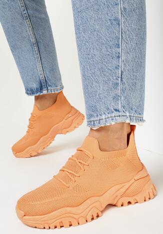 Pomarańczowe Sneakersy z Elastyczną Wsuwaną Cholewką Noslani