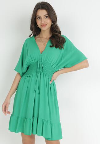 Zielona Sukienka z Wiskozy z Marszczoną Gumką w Talii Demaria
