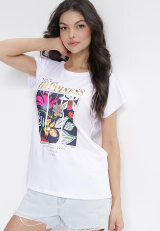 Biały T-shirt Bawełniany z Nadrukiem Fedia