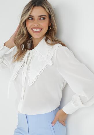 Biała Koszula z Ozdobnym Kołnierzem i Koronką Lowstar