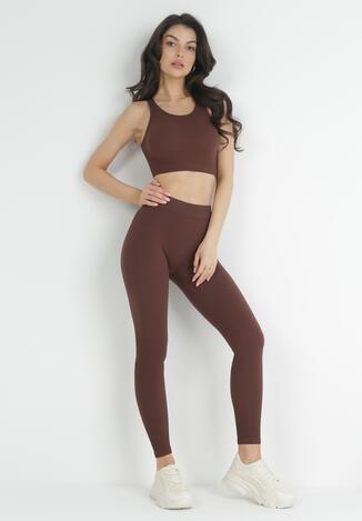Ciemnobrązowy 2-częściowy Komplet Fitnessowy z Legginsami i Topem Wanimu