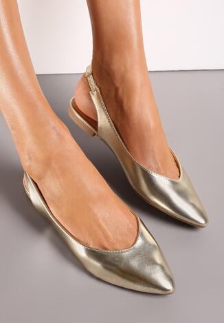 Złote Pudrowe Sandały Slingback z Noskiem w Szpic Arrilla