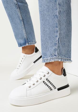 Biało-Czarne Sneakersy na Płaskiej Podeszwie z Ozdobnym Przeszyciem Alynne