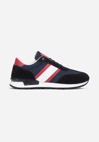 Granatowe Buty Sportowe Sznurowane z Wstawkami Devora