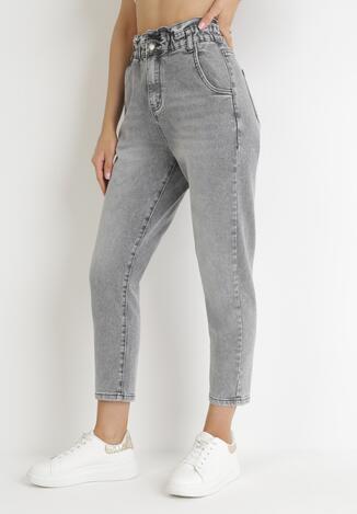 Szare Jeansy Mom Fit z Gumką w Pasie Brenette