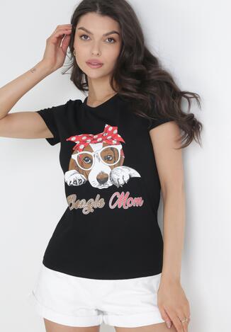 Czarny T-shirt Bawełniany z Nadrukiem Athemona